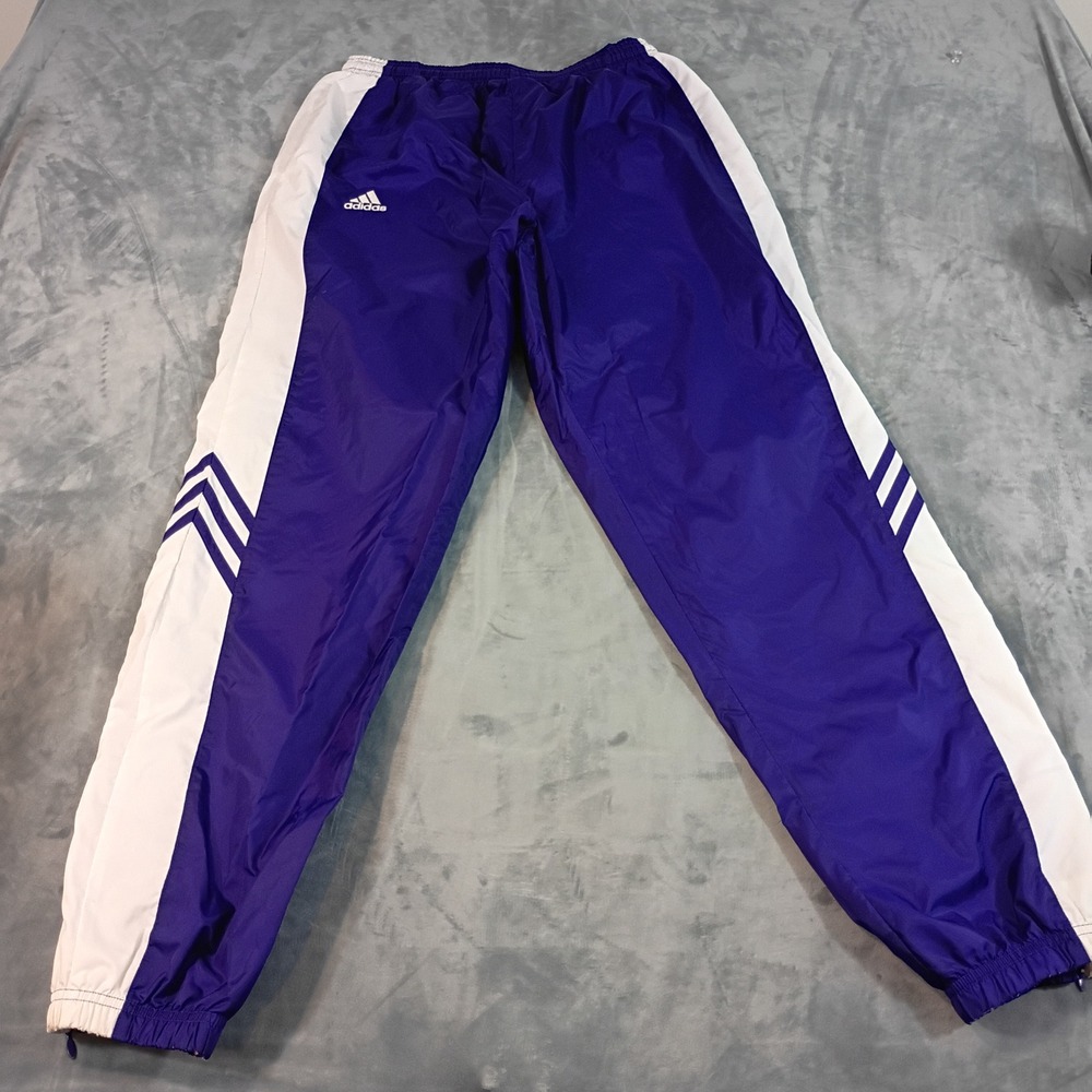 Adidas Mens Purple White Stripe Mesh Lined Windbreaker Track Pants Size M